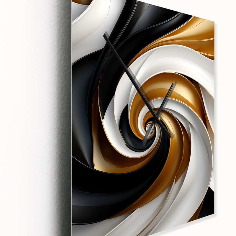 Horloge murale abstraite à spirale abstraite liquide or noir et spirale double I, H 28 po x l 12 po x P 1 po