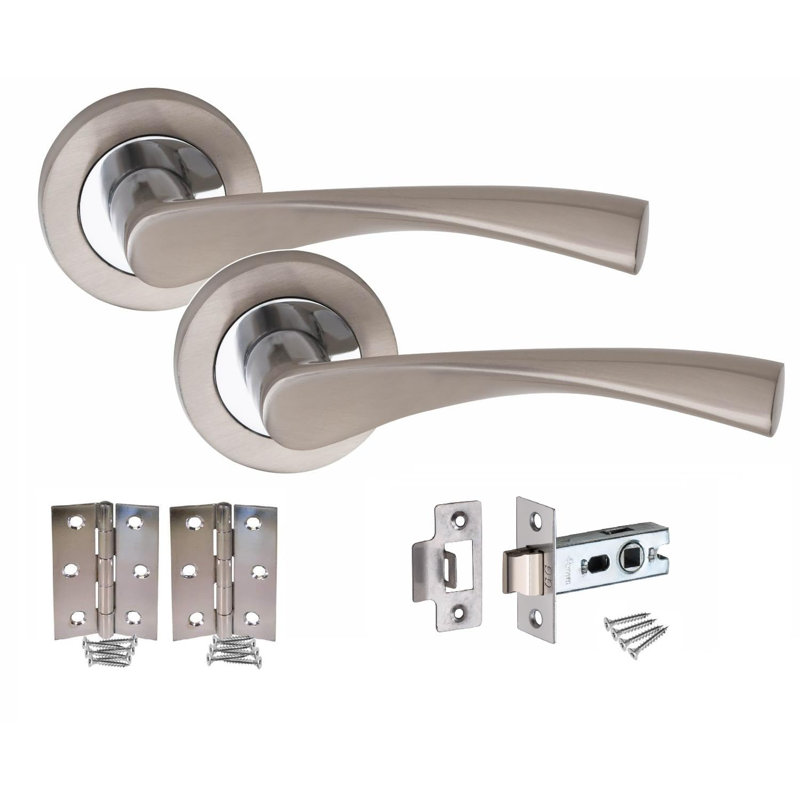 Golden Grace 7 Sets 681SKX7 Astrid Modern Door Handles on Round Rose in Duo Chrome Finish with Hinges and Latches