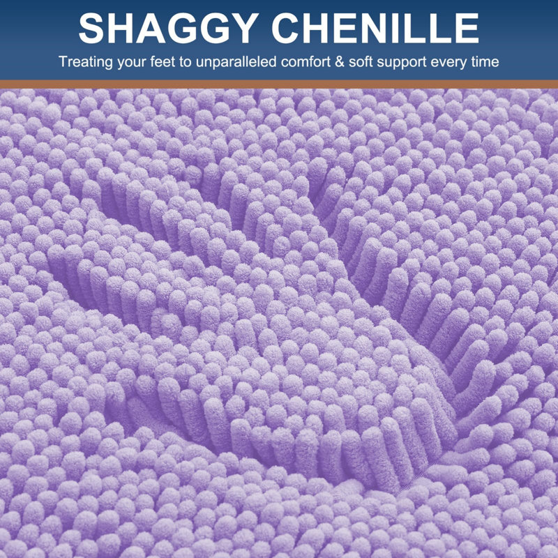 Luxury Chenille Bath Mat, Extra Soft Absorbent Shaggy, Non-Slip Plush, Purple, 24X16 Inch, Purple