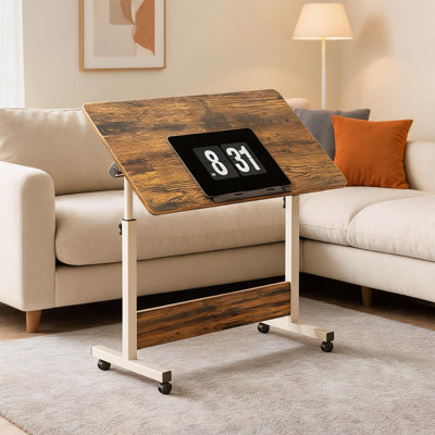 Bureau ergonomique à hauteur réglable 31,5 po x 15,7 po - Station de travail mobile avec perchoir pliable, table d'ordinateur portable pour la maison ou le bureau, chêne antique