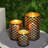 Bronze Set of 3 Metal Hurricane Candle Lanterns