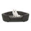 Canapé-lit ovale semi-fermé surdimensionné pour chien - Tissu en lin durable, dossier capitonné et support central haut et bas pour grands chiens-1882401369