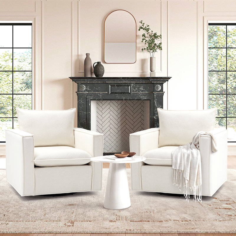 Fauteuil pivotant rembourré de 34 po de largeur avec coussin dodu, Polyester beige