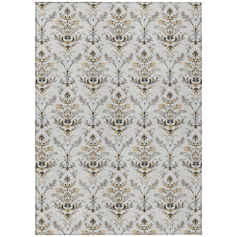 Machine Washable Indoor/Outdoor Hashlamoun ACN2325 Damask Rug, Rectangle 3' x 5'