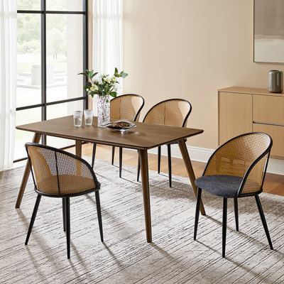 Anita Mid-Century Modern Dinning Chair with Rattan Hollow Backrest