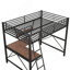 Lit mezzanine double en métal et panneau de fibres à densité moyenne avec bureau et tablette, noir