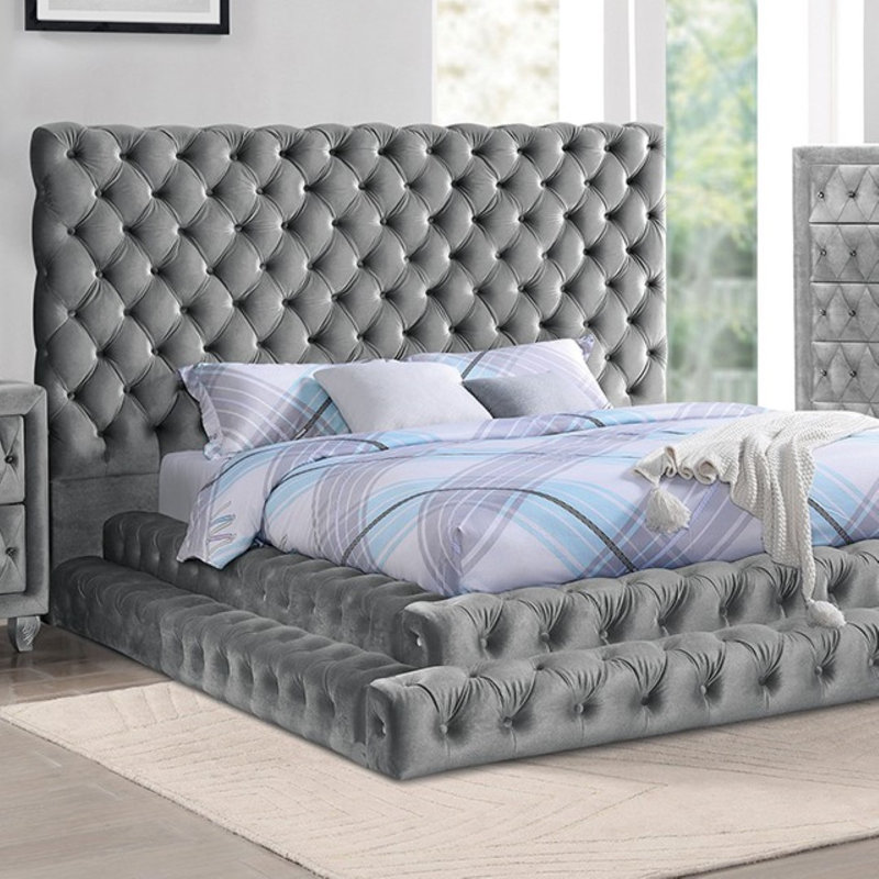 Lit plateforme tapissier Madera, Grand, Noir