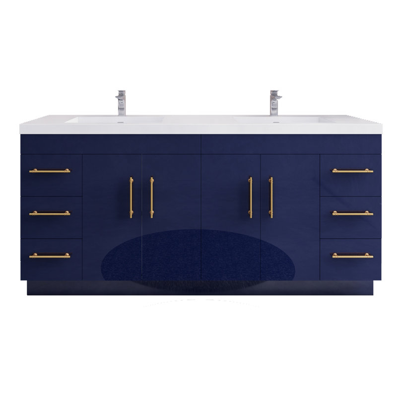 Meuble-lavabo sur pied avec lavabo en acrylique renforcé Verda, Marine