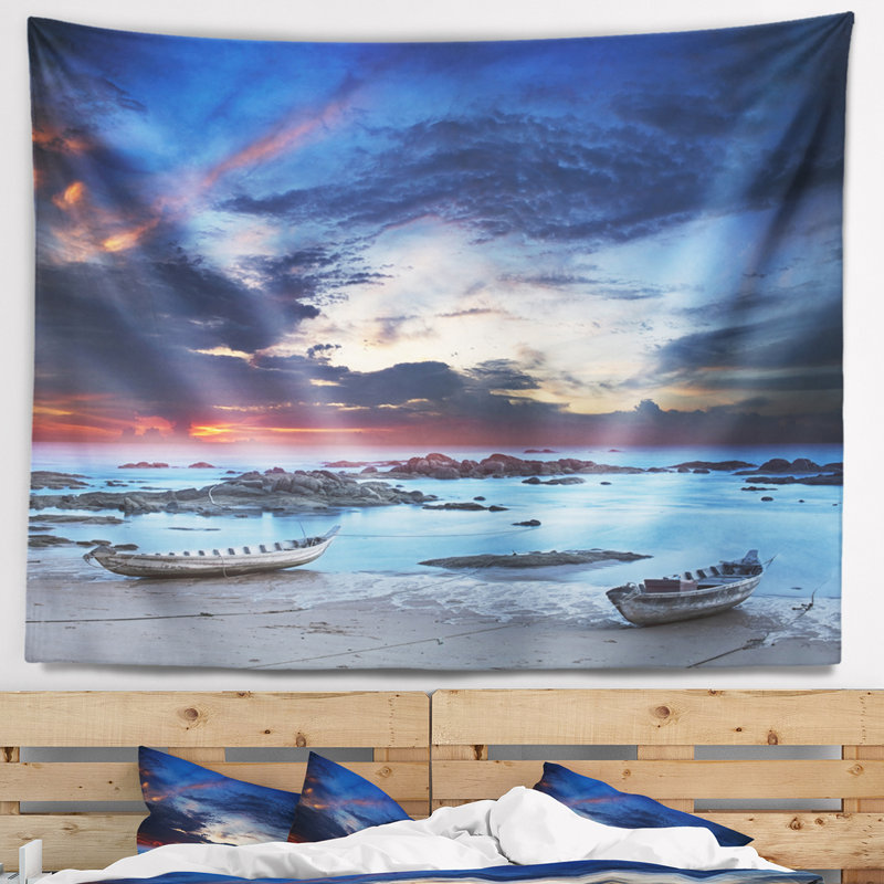 Tapisserie en polyester de bateaux asiatiques traditionnels avec accessoires suspendus inclus, H 78 po x l 92 po