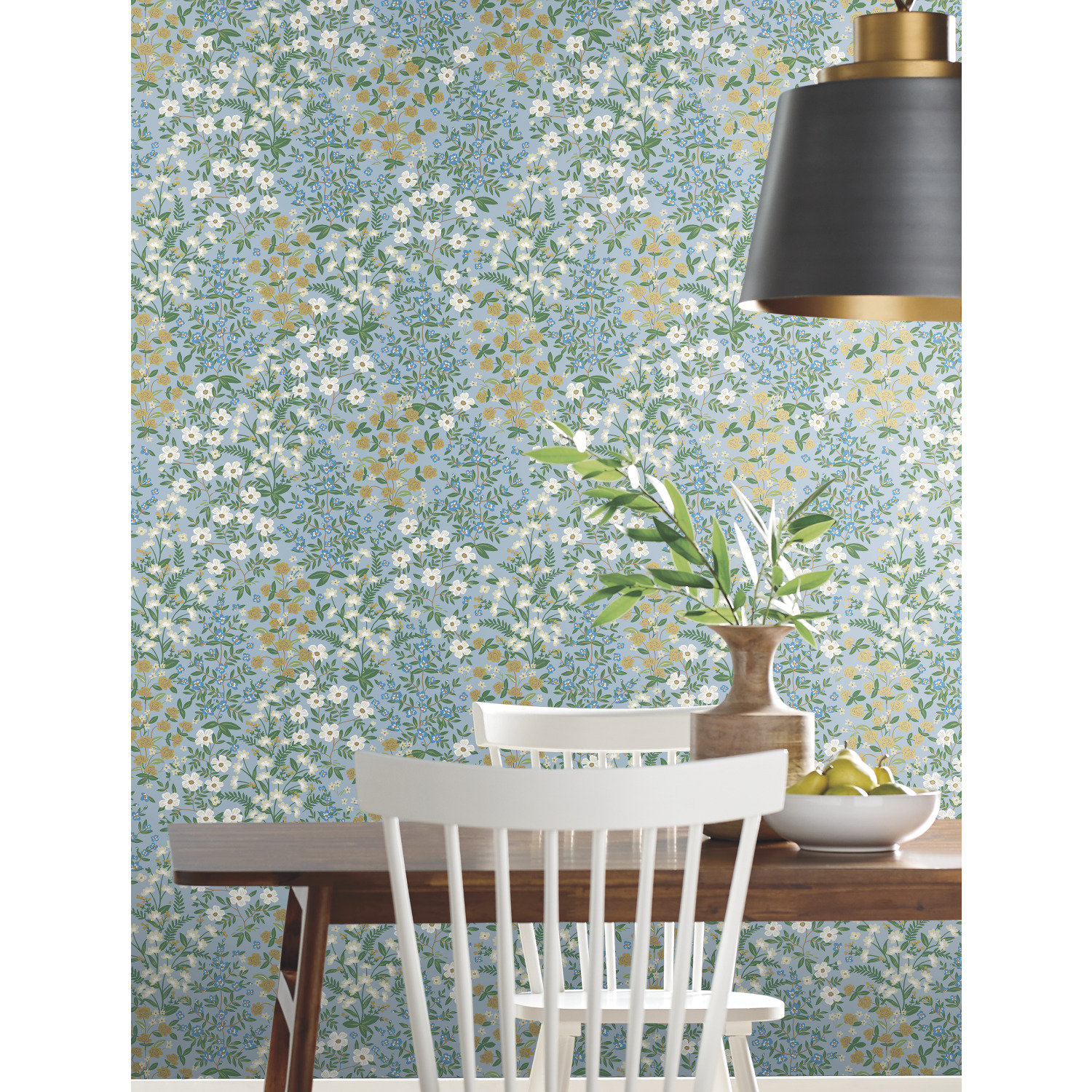 Rifle Paper Co. Wildwood Garden 27" L x 27" W Smooth Wallpaper Roll, Blue/White