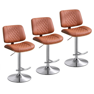Tabouret de bar pivotant à hauteur réglable, siège en similicuir avec structure en métal pour comptoir de cuisine (orange, ensemble de 3)