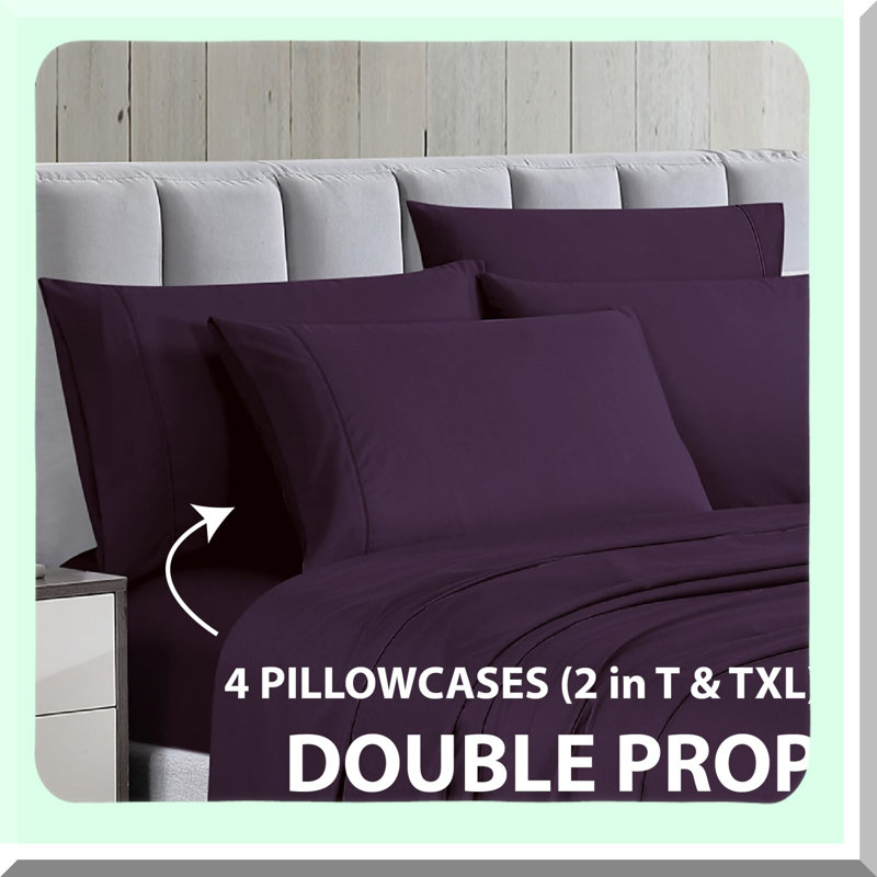 UltraSoft Eggplant Microfiber Sheet Set - Hypoallergenic Twin Bedding - Brushed 90GSM Basics - 4 Piece Set - Luxurious Comfort & Durability