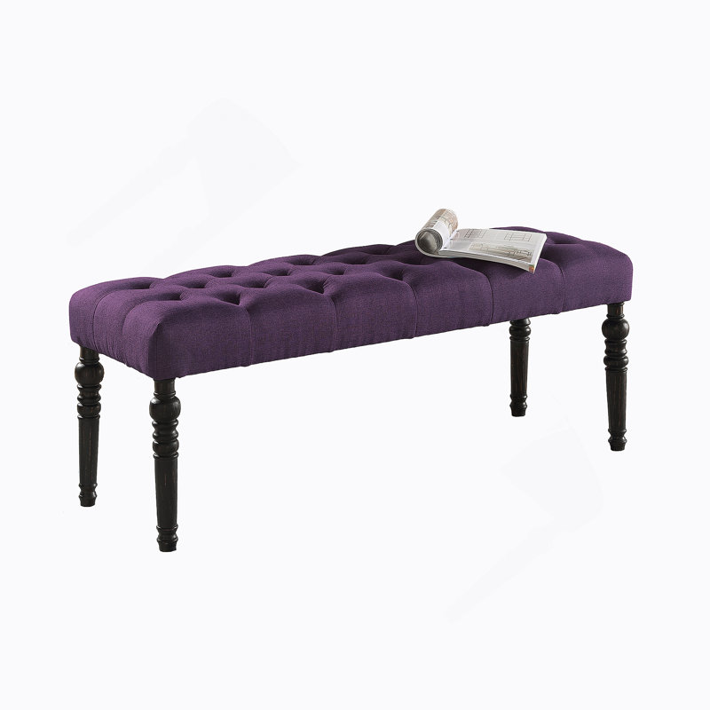 Tufted Turned Leg  Dining Bench, Purple, Purple