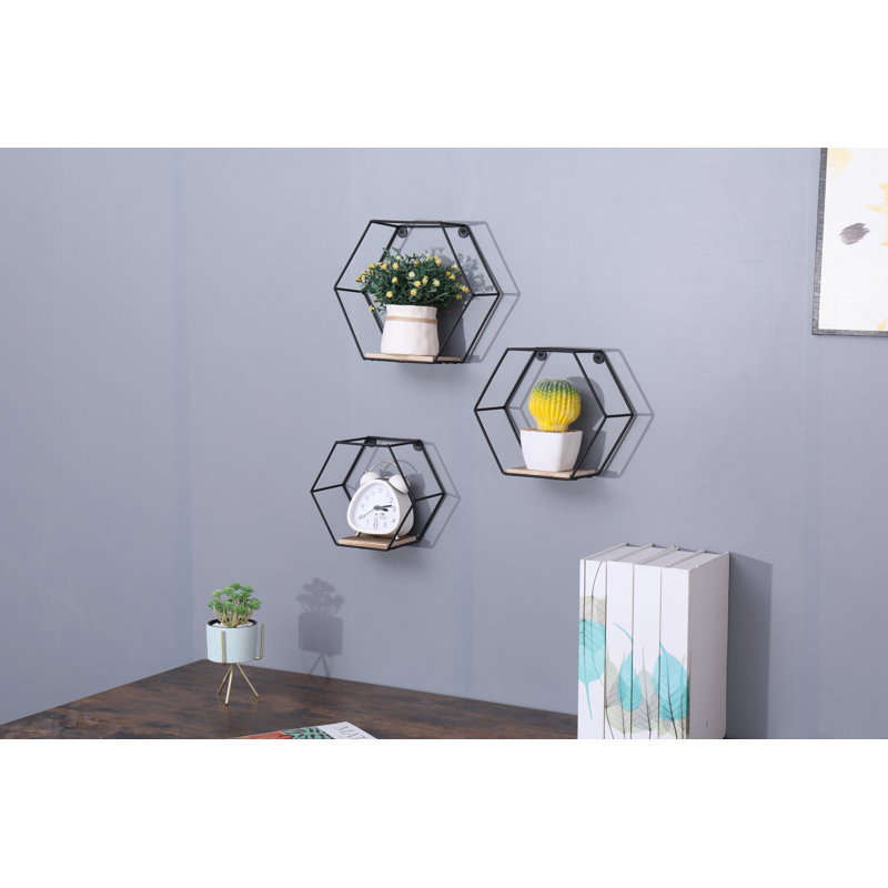 Hexagon Paulownia Accent Shelf with Reclaimed Wood