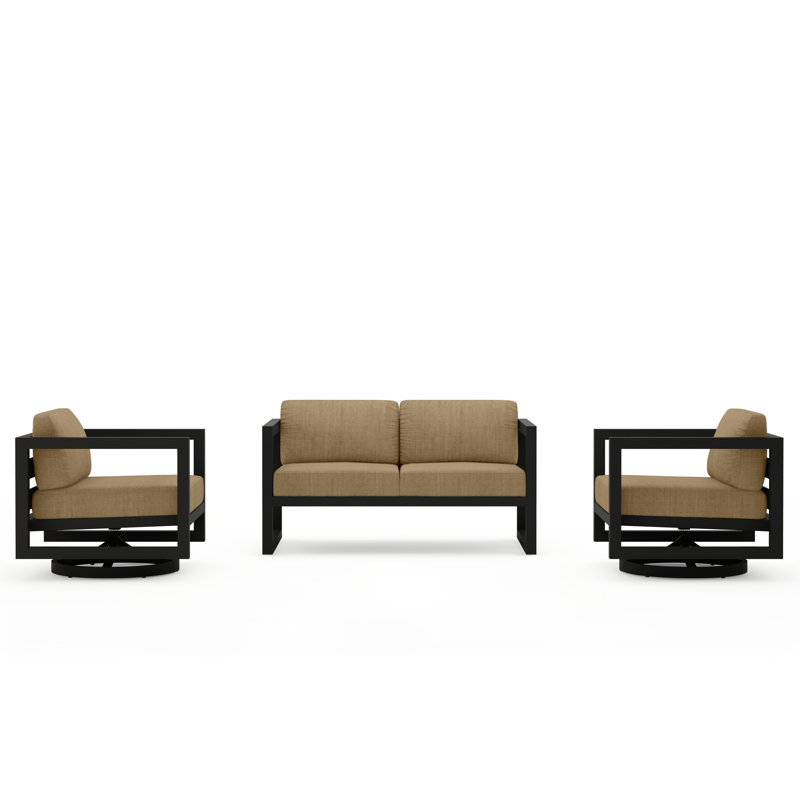 Avion 3 Piece Loveseat Set With Swivel, Slate, Canvas Heather Beige Sunbrella® Canvas