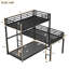 Lit superposé triple en forme de L, noir, taille simple, H 74,00 po x l 77,20 po x L 77,95 po