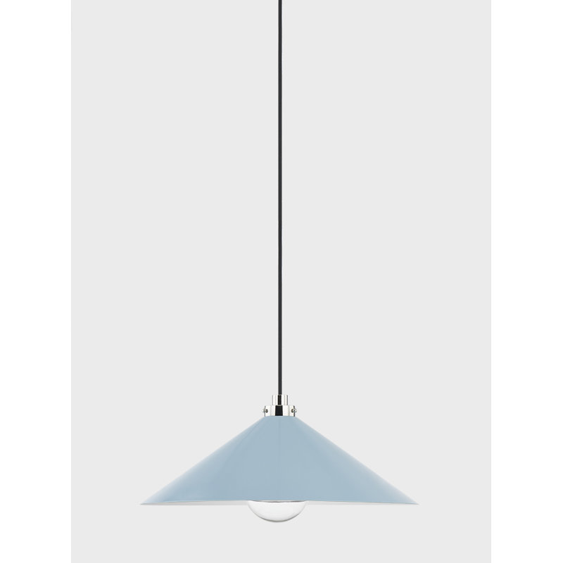1 - Light Pendant, 6.5" H x 12" W x 12" D, Polished Nickel, Bird Blue
