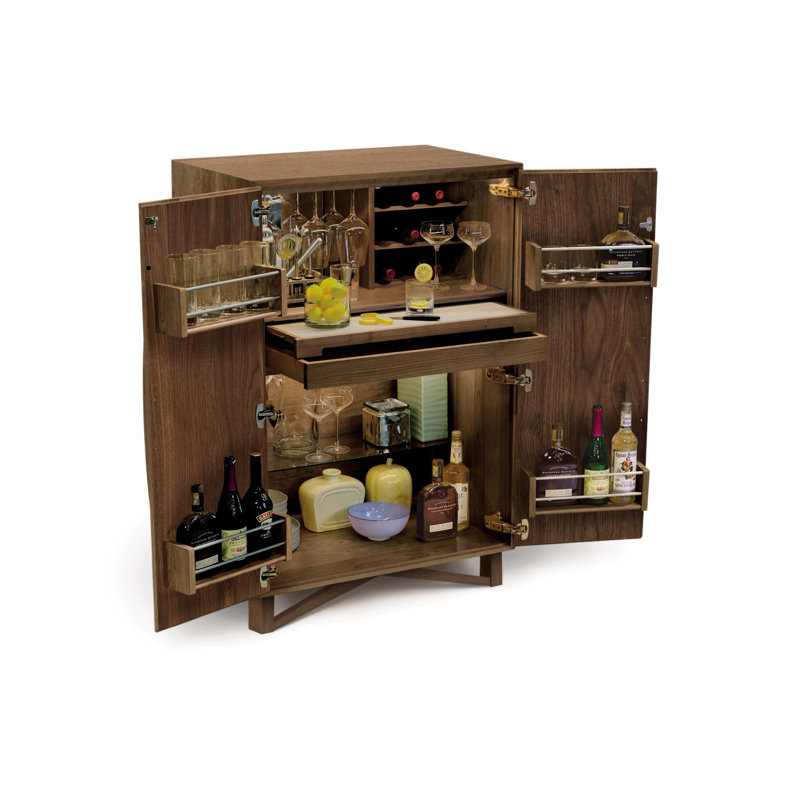 Exeter 33.5'' Solid Wood Bar Cabinet, Natural Walnut