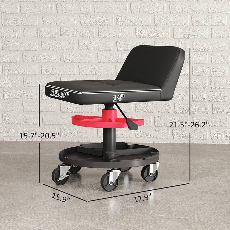 Tabouret de garage roulant avec roulettes à 360 °, tabouret mécanique, plateau à outils, hauteur réglable