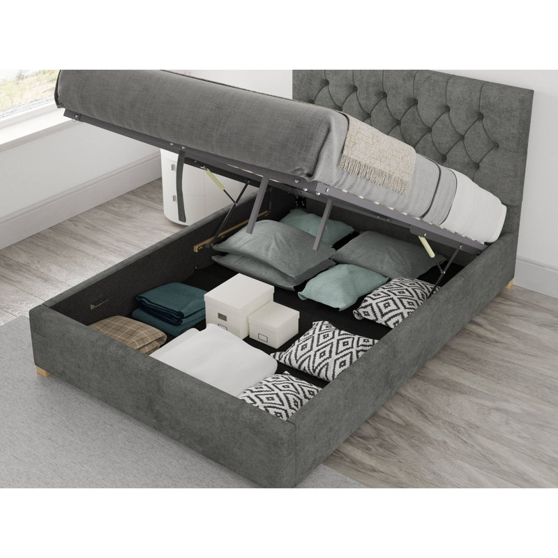 Samaira Upholstered Ottoman Storage Bed, Double (4'6), Granite, Double (4'6)