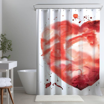 Romantic Red Big Heart – Bedroom Home – Polyester Shower Curtain, Dye Sublimation Print, 71" W × 74" L