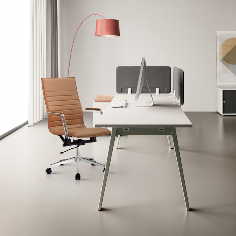 Modern High Back Office Desk Chair | Upholstered Ribbed PU Leather with Metal Frame | Adjustable Height, Tilt Lock | Computer Armchair for Home, Executive, Conference, Meetings