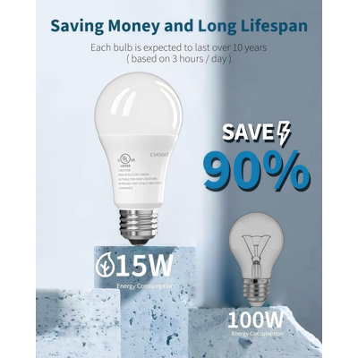 A19 ampoules à DEL de forme standard, ampoules de rechange équivalentes à intensité variable de 100 W et 5000 K pour l'éclairage domestique (paquet de 24)