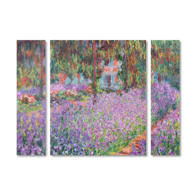 «Artist's Garden at Giverny» par Claude Monet, ensemble de 3 reproductions d'art sur toiles tendues