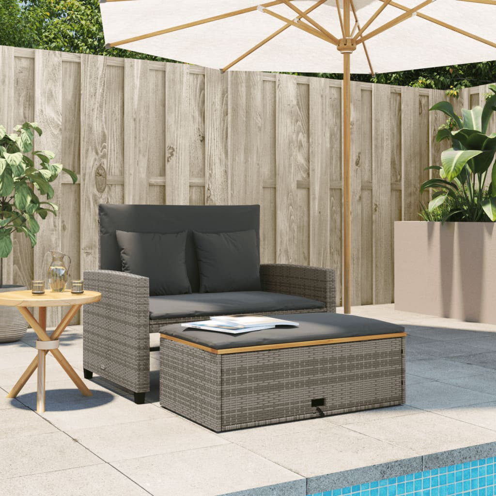 Vidaxl Gartensofa Mit Kissen 2-Sitzer Beige Polyrattan & Akazienholz