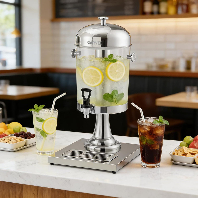Distributeur de boissons en acier inoxydable 2,2 gallons - carotte de glace, support, robinet et égouttoir pour les fêtes