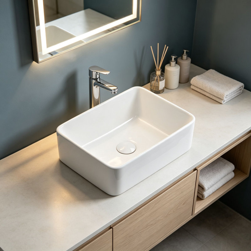 TOPCRAFT 15.75" L White Rectangular Bathroom Ceramic Sink Vanity Basin