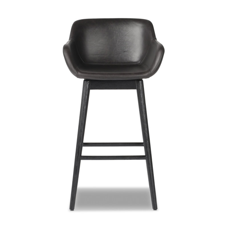 Hannah Swivel Stool, Bar Stool (30.5" Seat Height), Sonoma Black/Genuine Leather, Stained Black Ash