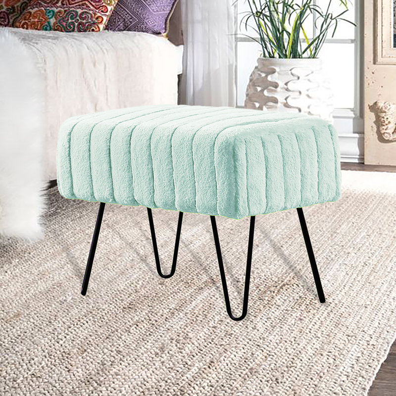 Repose-pieds standard rectangulaire de 19 po de largeur Defranco, Fausse fourrure turquoise blanchie