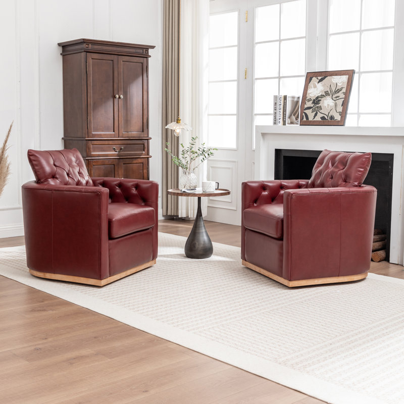 Fauteuil pivotant en cuir véritable Azib, Bourgogne