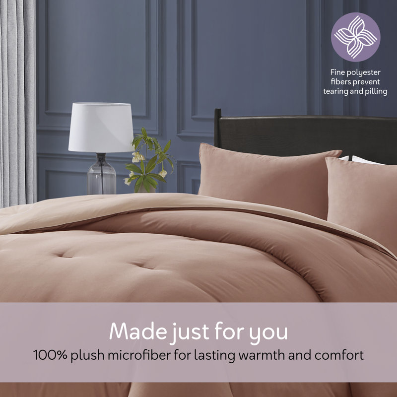 Ultra Soft Modern Reversible 3 Piece Comforter Set, Full Comforter + 2 Standard Shams, Mocha Brown/Ivory Cream
