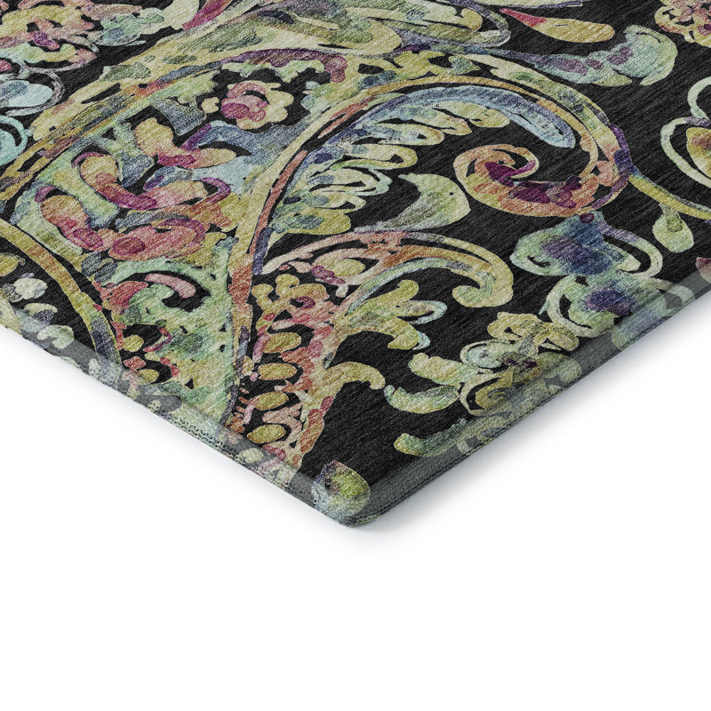 Premium Machine Washable Prisco Black Rug, Rectangle 8' x 10'