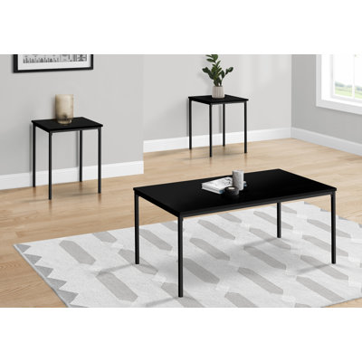 Ensemble de table, ensemble de 3 pièces, café, bout, métal noir, stratifié noir, contemporain, moderne