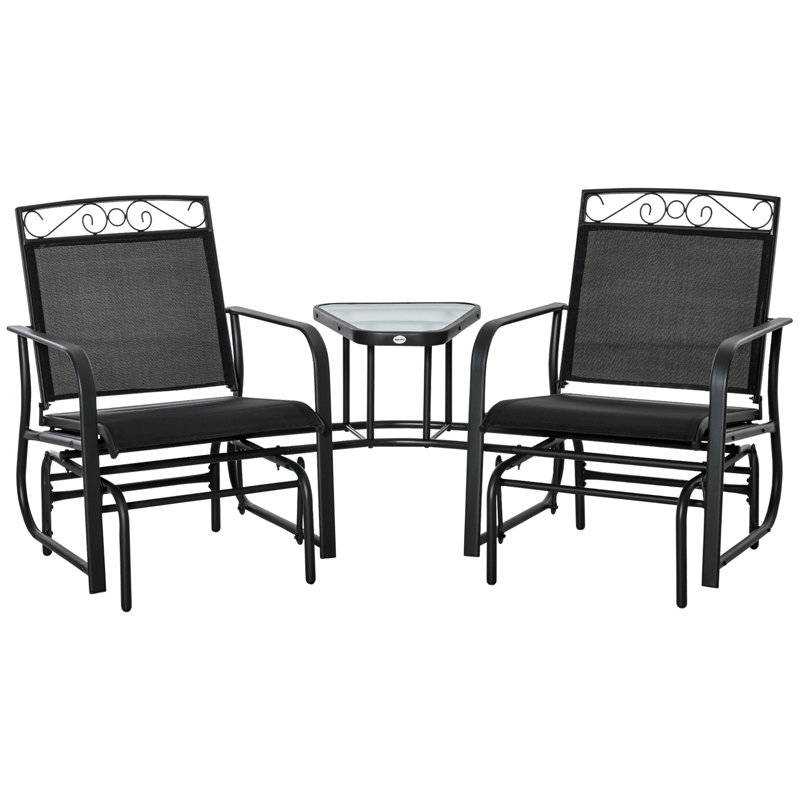 Fauteuils coulissants d'extérieur avec table basse, Noir, noir, noir, noir