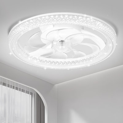 19.7'' Crushed Crystal Ceiling Fan with Light – Reversible DC Motor, 6 Speeds, App & Remote Control