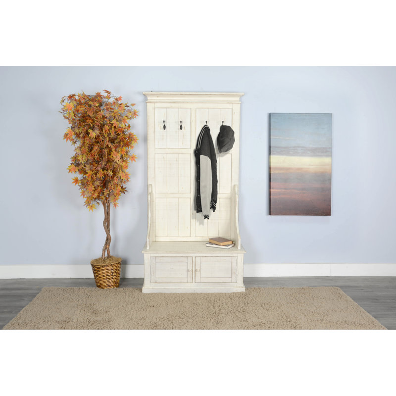 Apollinaris Hall Tree 40'' Wide with Bench, White Sand