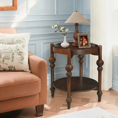 Table de bout emboîtable, tables d'appoint rondes en bois massif avec rangement, table d'appoint rétro pour petit salon, P 25 po x H 24 po, brun foncé