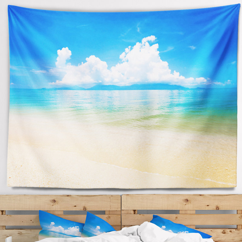 Tapisserie de polyester, horizon du nuage sur le de mer bleu avec accessoires suspendus inclus, H 32 po x l 39 po
