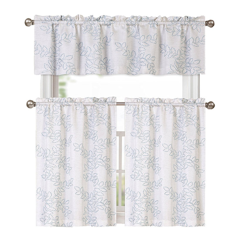 Esmond Floral Tailored Kitchen Curtain, Aqua