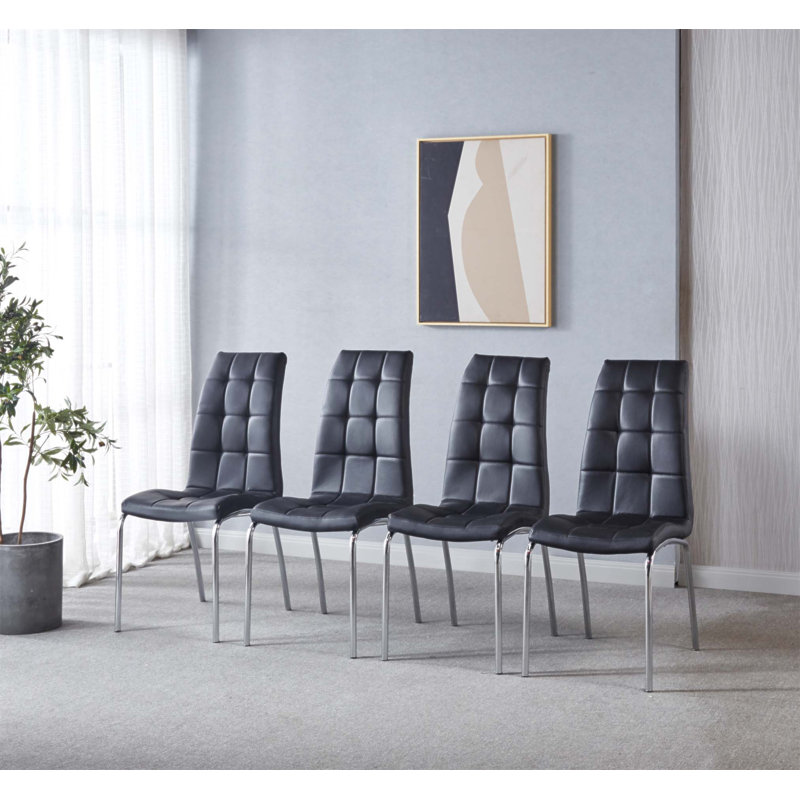 Ensemble de 4 chaises de salle à manger en similicuir de style moderne avec treillis en métal, confortables et élégantes