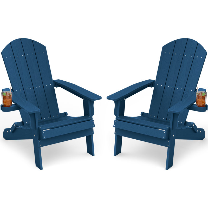 Plastic Adirondack Chairs Outdoor HIPS Patio Chairs With Wood Texture Lawn Fire Pit Deck Porch Garden Chairs For Adults（Set Of 2）