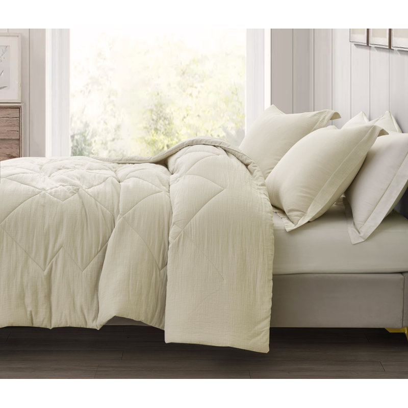 Skye Cotton Gauze Thin Comforter Set, Oversized King Comforter + 2 King Shams, Natural