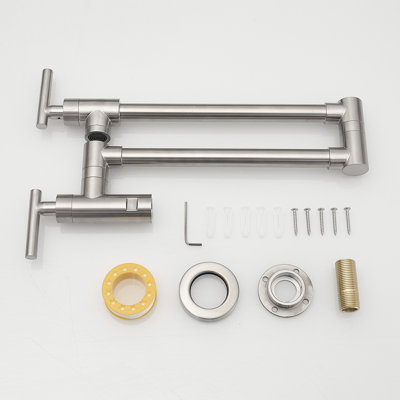 Pot Filler Faucet Wall Mounted, 304 Ss, Brushed Nickel Ss Material Faucet, Finish, Mount, Kitchen, Double Joint Arms
