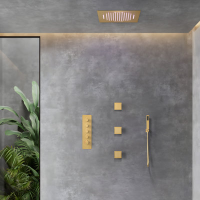 Système de douche à pluie à fixation au plafond 20 po avec musique Bluetooth, douchette et valve thermostatique
