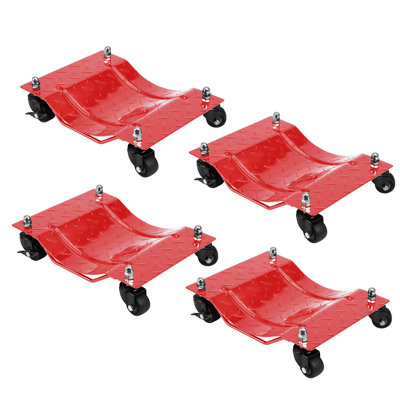 Heavy Duty Car Wheel Dolly Set – 4-Pack Vehicle Moving Cart with Brakes, 6000 lbs Capacity, 12x16 Inch Platform, Ideal for Cars, Trucks, Trailers, Motorcycles, and Boats – Red Upgraded Version