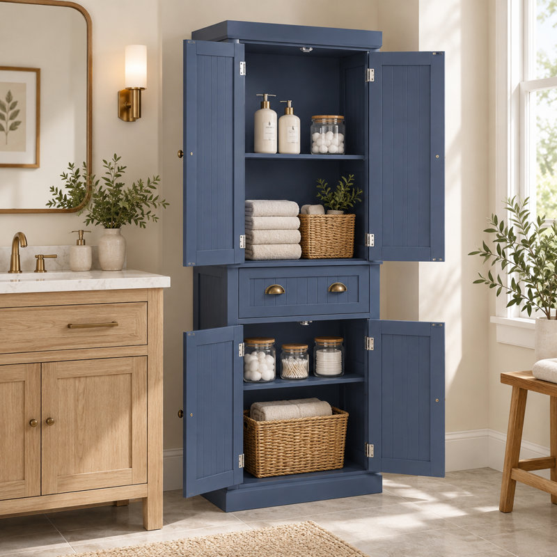 Armoire de cuisine de 172 cm de hauteur avec 4 tiroirs, salle à manger - Bleu marine, Navy Blue/67.7"H